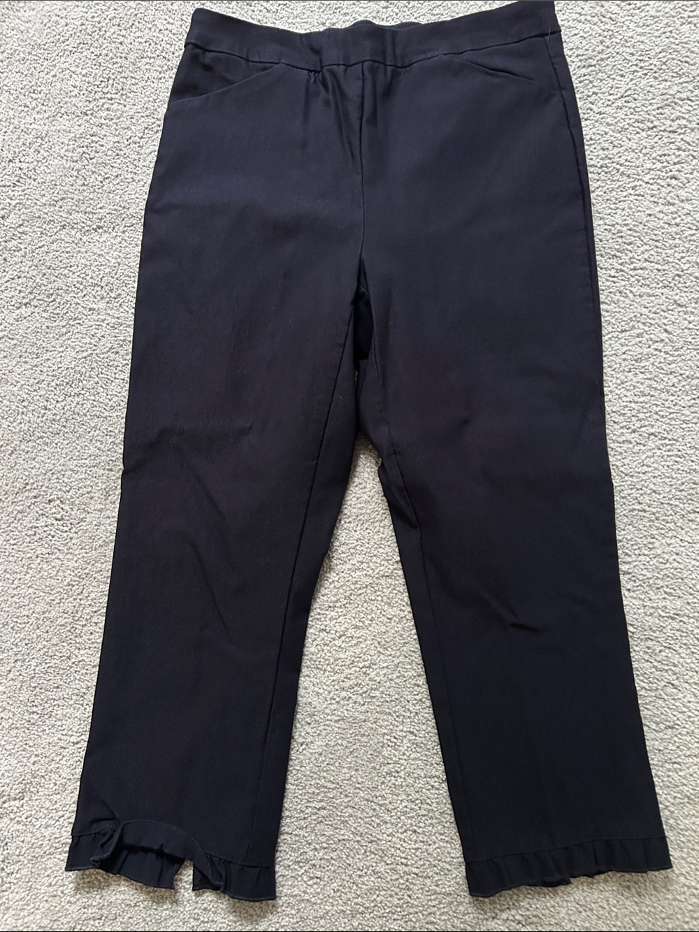 Women's Navy Cropped Ruffle Hem Pants